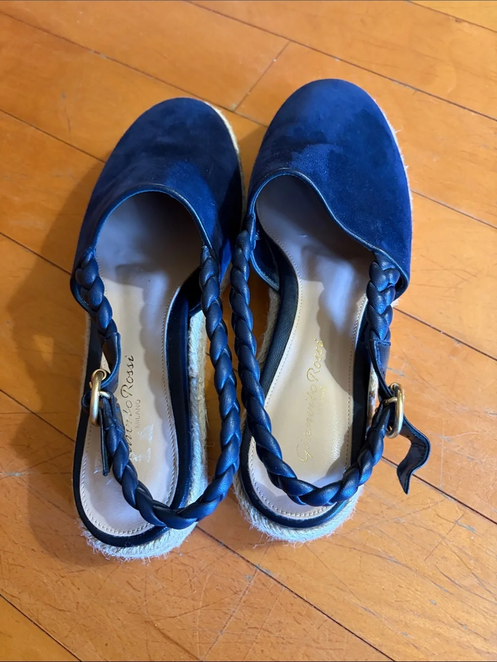 Gianvito Rossi Navy Braided Slingback Espadrilles